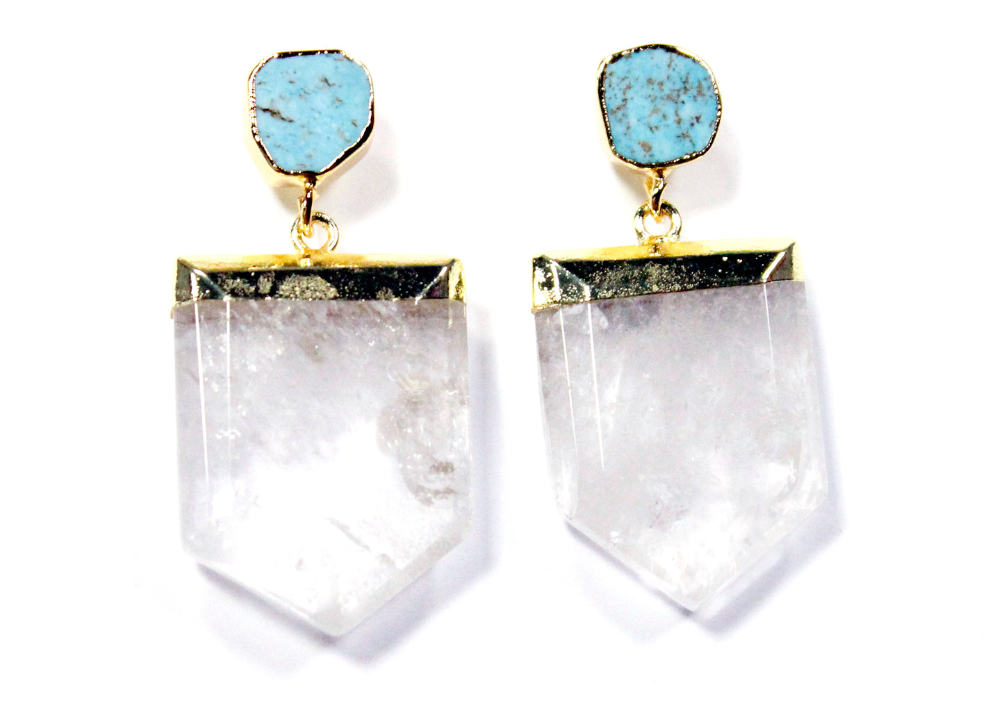 Turquoise & Quartz Crystal Pendant Stud Earrings
