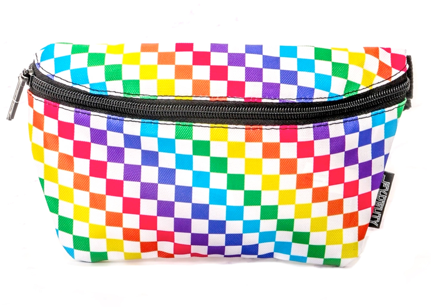 Ultra Slim Fanny Pack in Indy Checkered Rainbow White