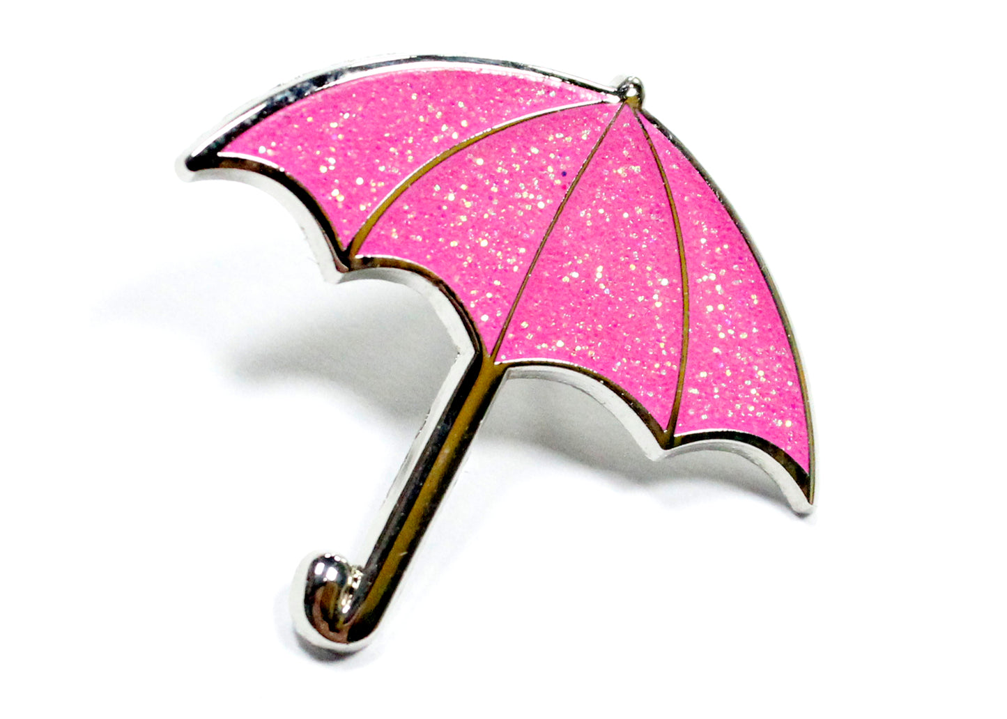 Umbrella Enamel Pin in Pink Glitter