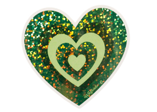 Y2K Glitter Heart Sticker in Green