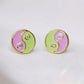 Yin Yang Stud Earrings in Lilac & Lime Green