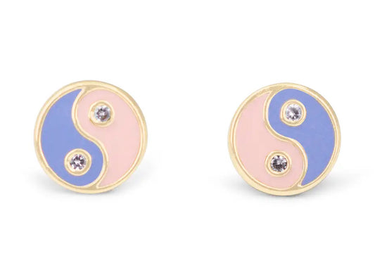Yin Yang Stud Earrings in Pink & Periwinkle Bliue