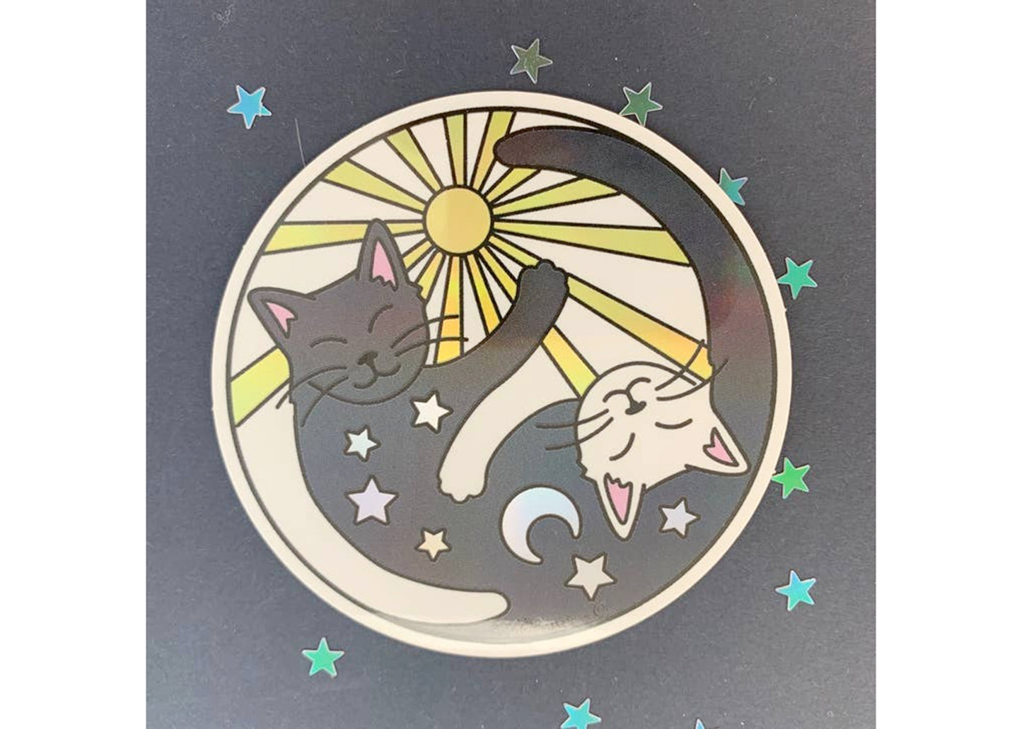 Yin Yang Sun & Moon Cats Holographic Sticker